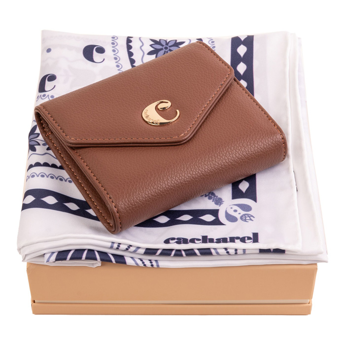 Набор: дамский кошелек Alma Camel и шарф Alesia White