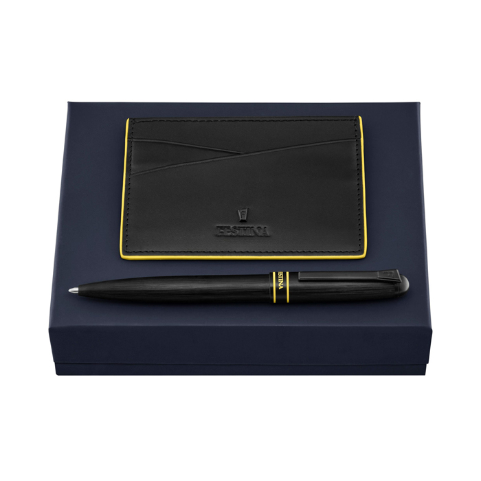 Набор: футляр для кредитных карт и шариковая ручка Classicals Brushed Black Edition Yellow