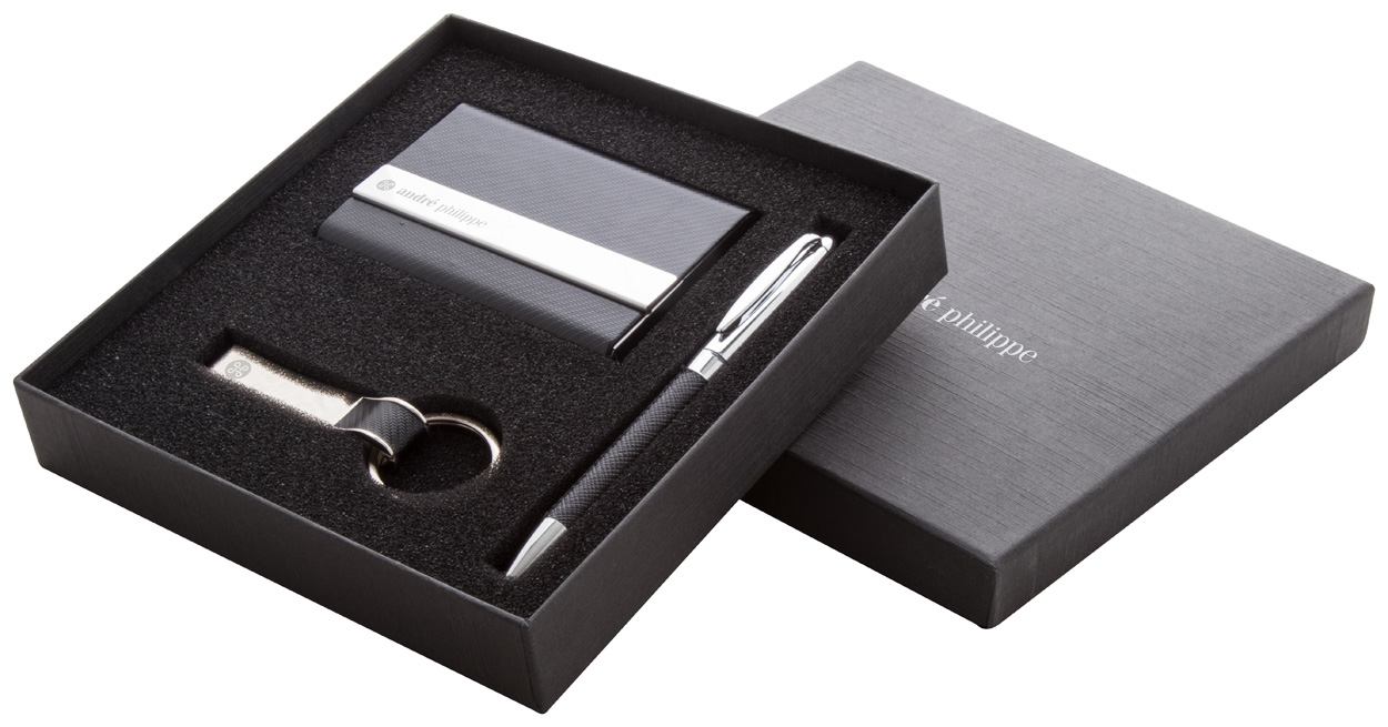Набор: ручка шариковая, визитница металл и брелок, Andre Philippe
